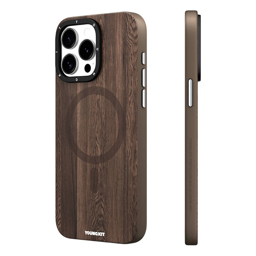 Apple iPhone 15 Pro Max Kılıf M-safe Şarj Özellikli Sararmaya Dayanıklı Youngkit Wood Forest Serisi Kapak