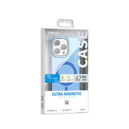 Apple iPhone 15 Pro Max Kılıf M-safe Şarj Özellikli Saydam Arka Yüzey Recci Crystal Color Serisi Kapak