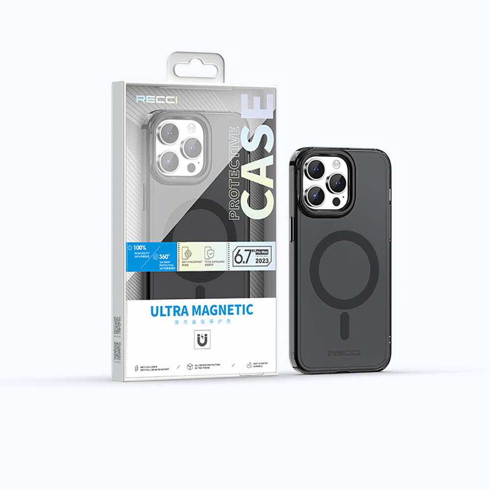 Apple iPhone 15 Pro Max Kılıf M-safe Şarj Özellikli Saydam Arka Yüzey Recci Crystal Color Serisi Kapak