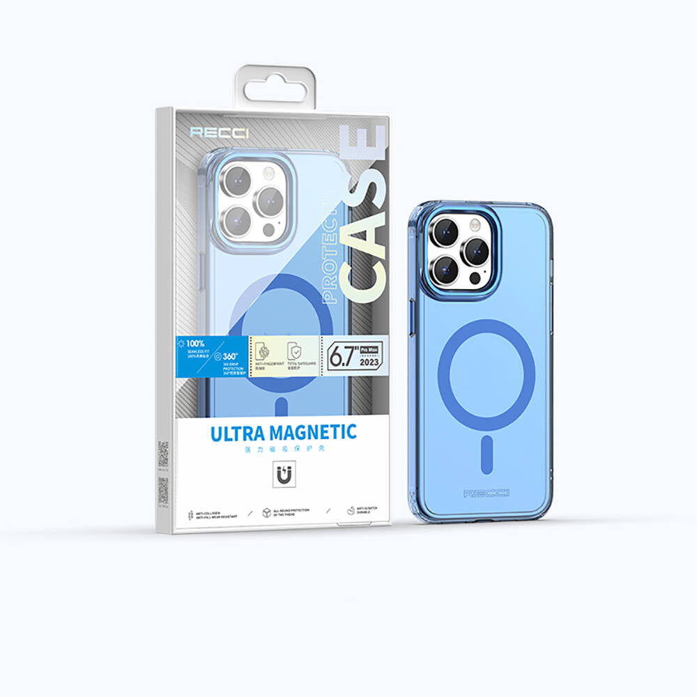 Apple iPhone 15 Pro Max Kılıf M-safe Şarj Özellikli Saydam Arka Yüzey Recci Crystal Color Serisi Kapak