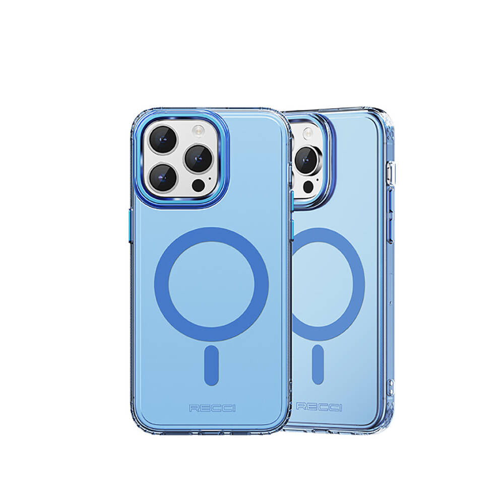 Apple iPhone 15 Pro Max Kılıf M-safe Şarj Özellikli Saydam Arka Yüzey Recci Crystal Color Serisi Kapak