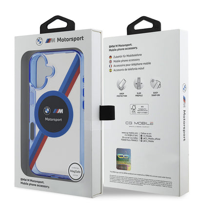 Apple iPhone 16 Kılıf BMW Orjinal Lisanslı M-safe Şarj Özellikli M Logolu Üç Renk Çizgili Motorsport Circle Kapak