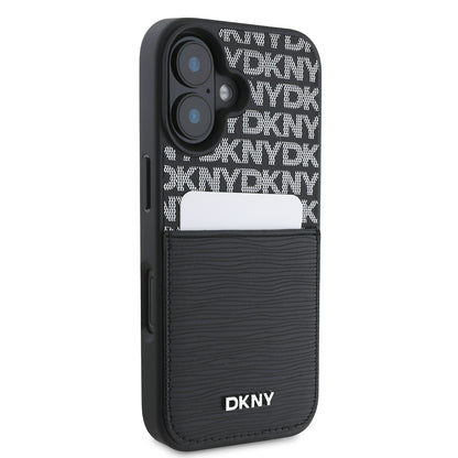 Apple iPhone 16 Kılıf DKNY Orjinal Lisanslı Kartlıklı 3D Yazılı Repeat Texture Pattern Kapak