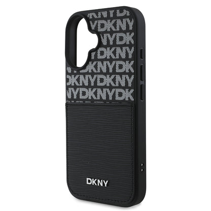Apple iPhone 16 Kılıf DKNY Orjinal Lisanslı Kartlıklı 3D Yazılı Repeat Texture Pattern Kapak