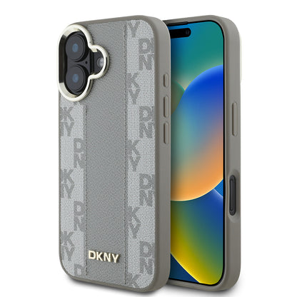 Apple iPhone 16 Kılıf DKNY Orjinal Lisanslı M-safe Şarj Özellikli 3D Yazılı Checkered Pattern Kapak