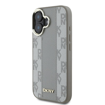 Apple iPhone 16 Kılıf DKNY Orjinal Lisanslı M-safe Şarj Özellikli 3D Yazılı Checkered Pattern Kapak