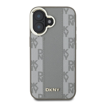 Apple iPhone 16 Kılıf DKNY Orjinal Lisanslı M-safe Şarj Özellikli 3D Yazılı Checkered Pattern Kapak