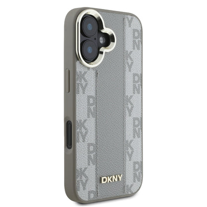 Apple iPhone 16 Kılıf DKNY Orjinal Lisanslı M-safe Şarj Özellikli 3D Yazılı Checkered Pattern Kapak
