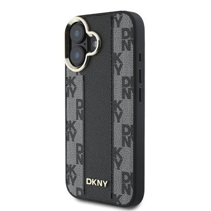 Apple iPhone 16 Kılıf DKNY Orjinal Lisanslı M-safe Şarj Özellikli 3D Yazılı Checkered Pattern Kapak