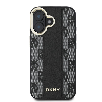 Apple iPhone 16 Kılıf DKNY Orjinal Lisanslı M-safe Şarj Özellikli 3D Yazılı Checkered Pattern Kapak
