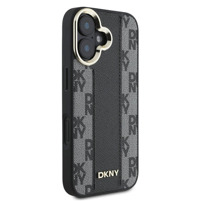 Apple iPhone 16 Kılıf DKNY Orjinal Lisanslı M-safe Şarj Özellikli 3D Yazılı Checkered Pattern Kapak