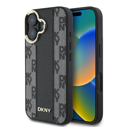 Apple iPhone 16 Kılıf DKNY Orjinal Lisanslı M-safe Şarj Özellikli 3D Yazılı Checkered Pattern Kapak