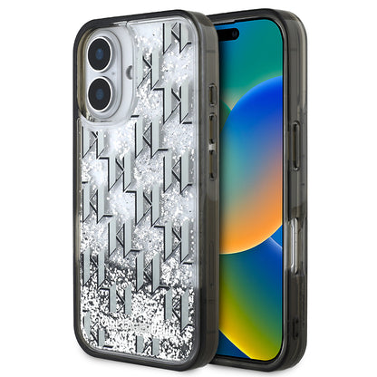 Apple iPhone 16 Kılıf Karl Lagerfeld Orjinal Lisanslı Simli KL Yazılı Monogram Gradient Kapak