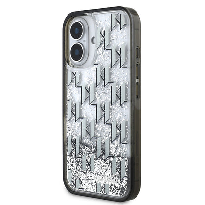 Apple iPhone 16 Kılıf Karl Lagerfeld Orjinal Lisanslı Simli KL Yazılı Monogram Gradient Kapak