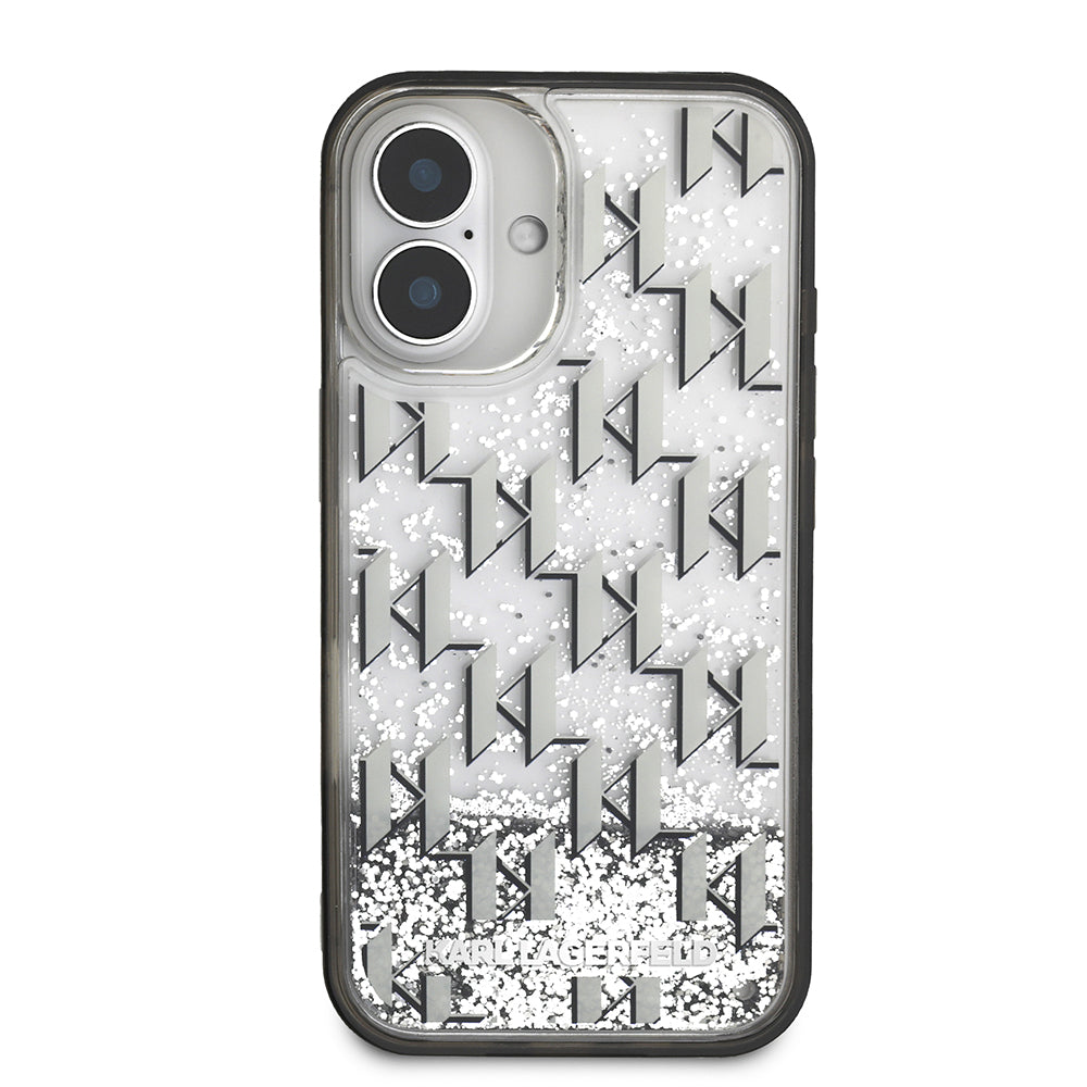 Apple iPhone 16 Kılıf Karl Lagerfeld Orjinal Lisanslı Simli KL Yazılı Monogram Gradient Kapak