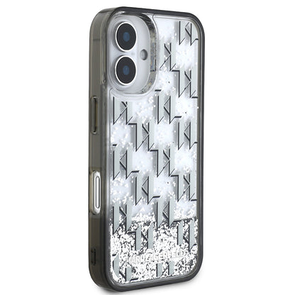 Apple iPhone 16 Kılıf Karl Lagerfeld Orjinal Lisanslı Simli KL Yazılı Monogram Gradient Kapak