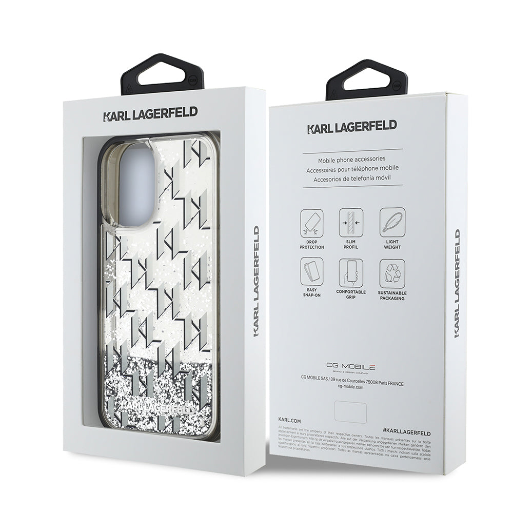 Apple iPhone 16 Kılıf Karl Lagerfeld Orjinal Lisanslı Simli KL Yazılı Monogram Gradient Kapak