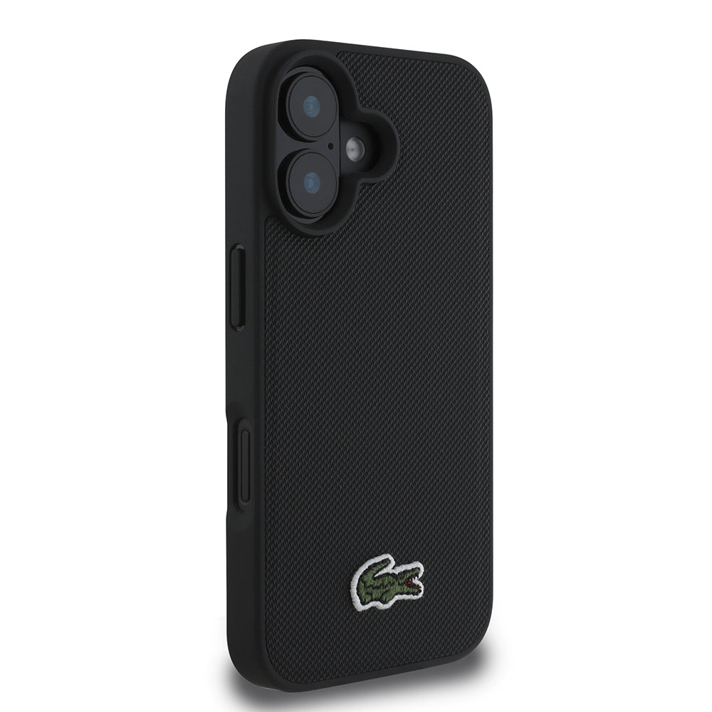 Apple iPhone 16 Kılıf Lacoste Orjinal Lisanslı PU Pike Desenli Arka Yüzey İkonik Timsah Dokuma Logolu Kapak + Type-C Kablo 1.5m