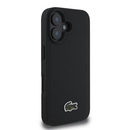 Apple iPhone 16 Kılıf Lacoste Orjinal Lisanslı PU Pike Desenli Arka Yüzey İkonik Timsah Dokuma Logolu Kapak + Type-C Kablo 1.5m