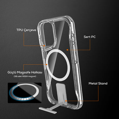 Apple iPhone 16 Kılıf M-safe Şarj Özellikli Zore T-Max Standlı Kapak