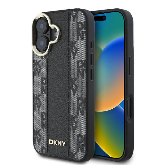 Apple iPhone 16 Plus Kılıf DKNY Orjinal Lisanslı M-safe Şarj Özellikli 3D Yazılı Checkered Pattern Kapak
