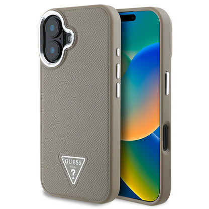 Apple iPhone 16 Plus Kılıf Guess Orjinal Lisanslı M-safe Şarj Özellikli Grained Triangle Kapak