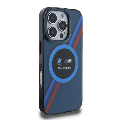 Apple iPhone 16 Pro Kılıf BMW Orjinal Lisanslı M-safe Şarj Özellikli M Logolu Üç Renk Çizgili Motorsport Circle Kapak
