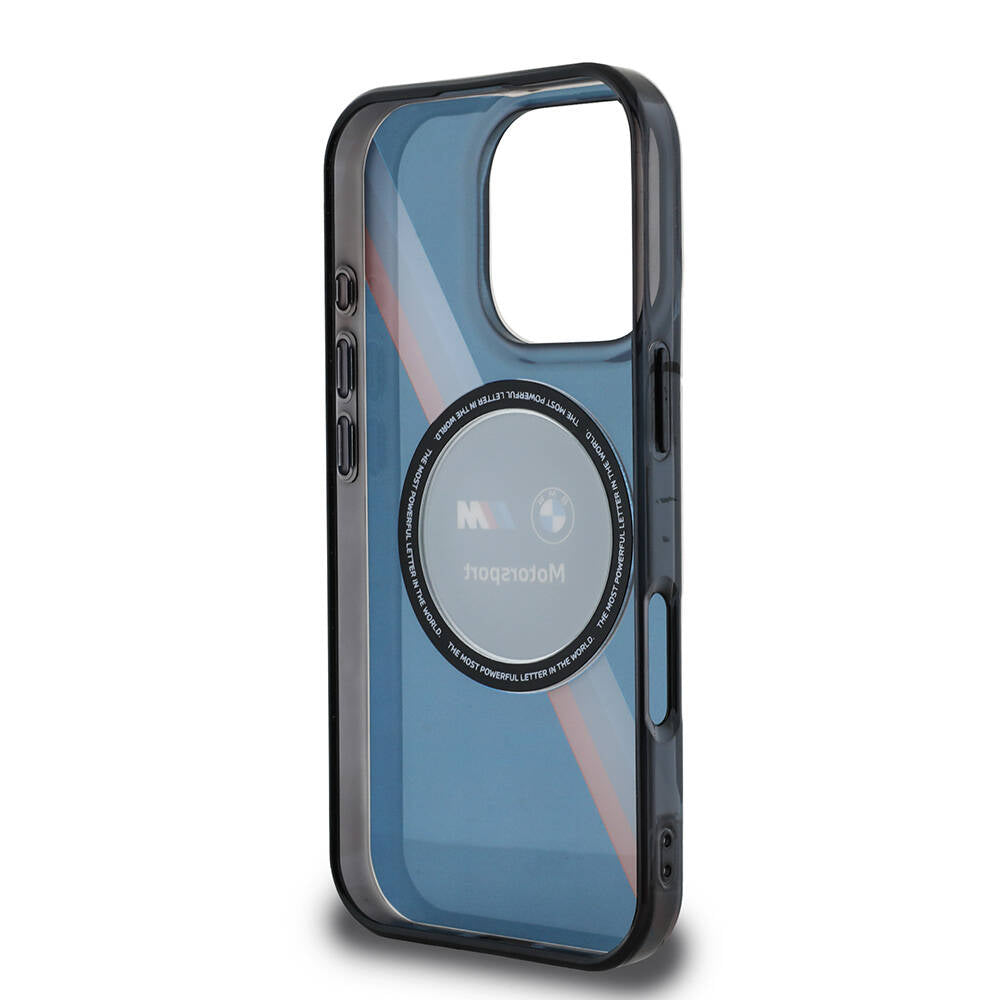 Apple iPhone 16 Pro Kılıf BMW Orjinal Lisanslı M-safe Şarj Özellikli M Logolu Üç Renk Çizgili Motorsport Circle Kapak