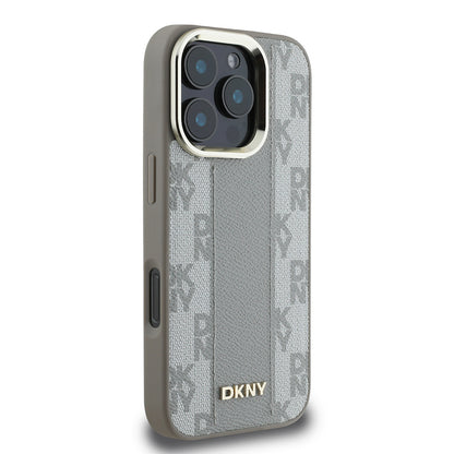 Apple iPhone 16 Pro Kılıf DKNY Orjinal Lisanslı M-safe Şarj Özellikli 3D Yazılı Checkered Pattern Kapak