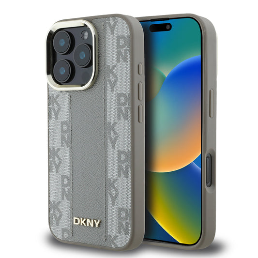 Apple iPhone 16 Pro Kılıf DKNY Orjinal Lisanslı M-safe Şarj Özellikli 3D Yazılı Checkered Pattern Kapak