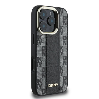 Apple iPhone 16 Pro Kılıf DKNY Orjinal Lisanslı M-safe Şarj Özellikli 3D Yazılı Checkered Pattern Kapak