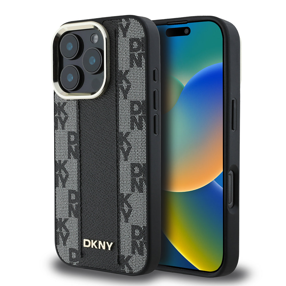 Apple iPhone 16 Pro Kılıf DKNY Orjinal Lisanslı M-safe Şarj Özellikli 3D Yazılı Checkered Pattern Kapak