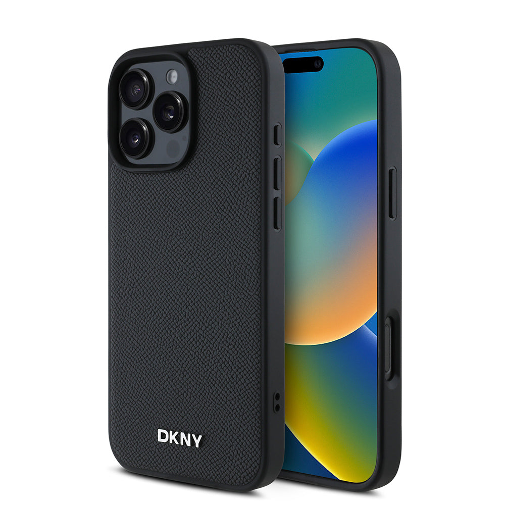 Apple iPhone 16 Pro Kılıf DKNY Orjinal Lisanslı M-safe Şarj Özellikli Metal Logolu PU Deri Grained Kapak