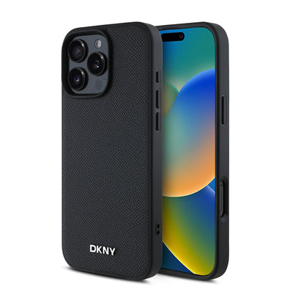 Apple iPhone 16 Pro Kılıf DKNY Orjinal Lisanslı M-safe Şarj Özellikli Metal Logolu PU Deri Grained Kapak