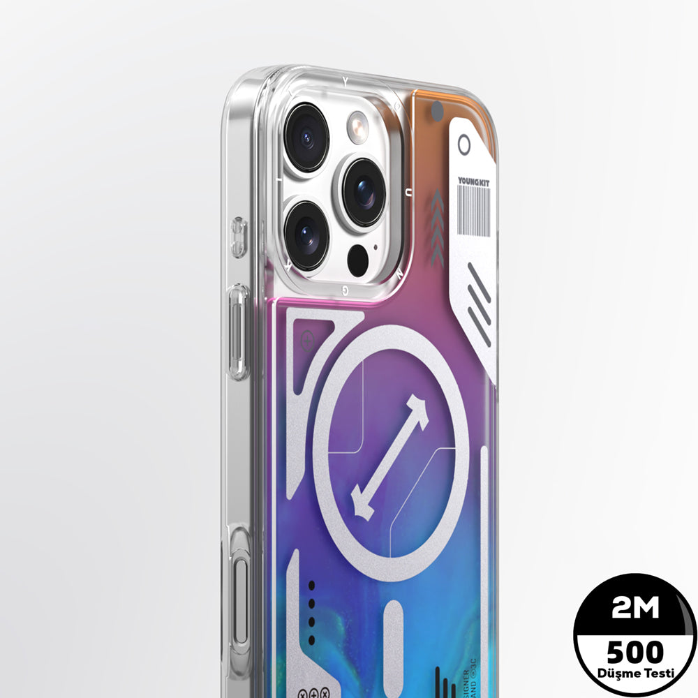 Apple iPhone 16 Pro Kılıf M-safe Şarj Özellikli Parlak Kumlu Sıvılı Tasarımlı Galaxy Fantasy Serisi Kapak