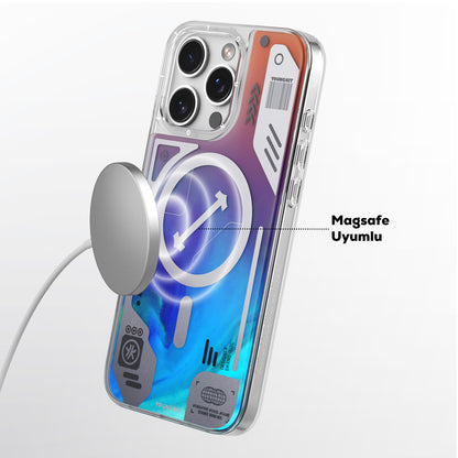 Apple iPhone 16 Pro Kılıf M-safe Şarj Özellikli Parlak Kumlu Sıvılı Tasarımlı Galaxy Fantasy Serisi Kapak