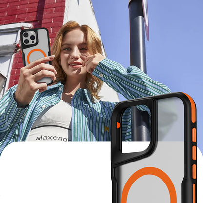 Apple iPhone 16 Pro Kılıf M-safe Şarj Özellikli Renkli Kenar Airbag Şeritli Zore Lamer Kapak