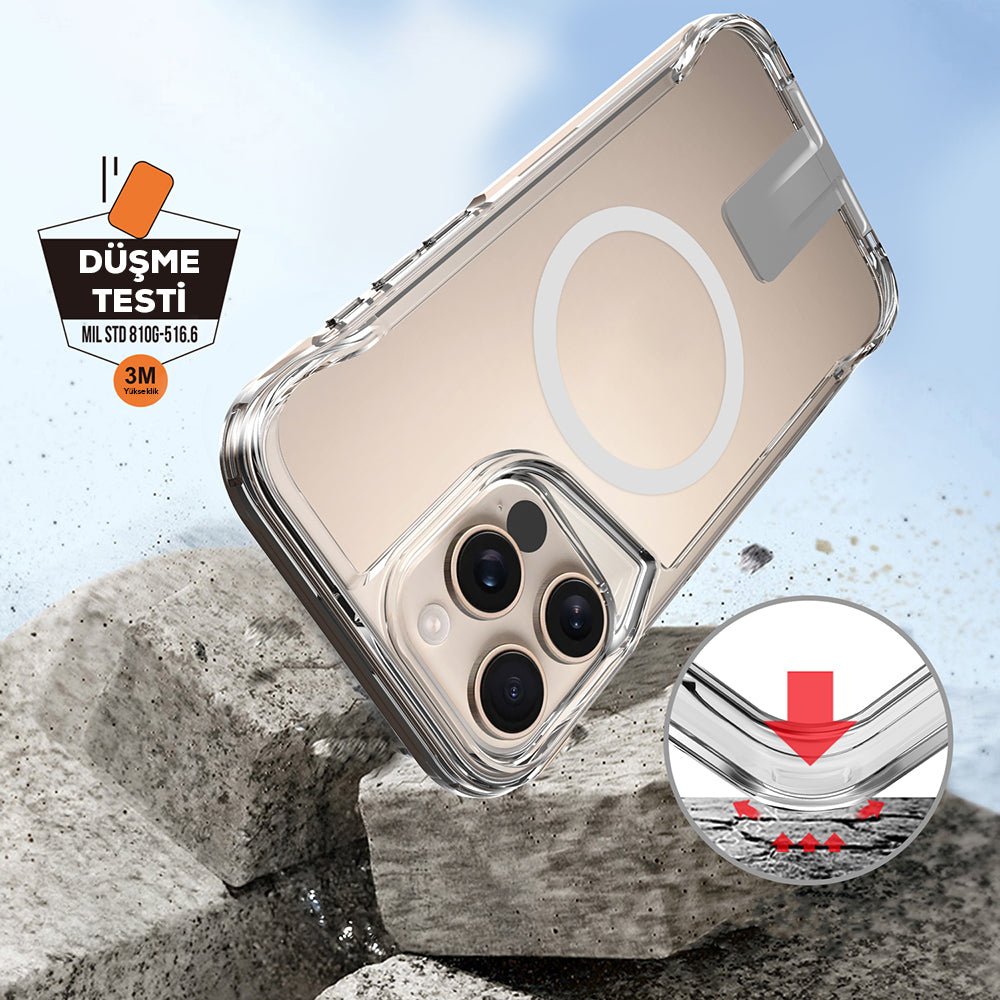 Apple iPhone 16 Pro Kılıf M-safe Şarj Özellikli Zore T-Max Standlı Kapak