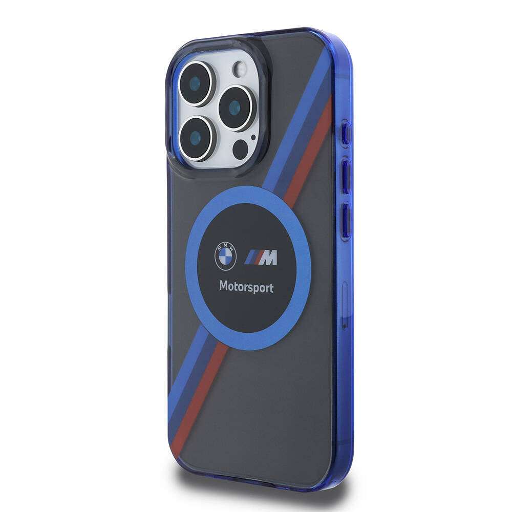Apple iPhone 16 Pro Max Kılıf BMW Orjinal Lisanslı M-safe Şarj Özellikli M Logolu Üç Renk Çizgili Motorsport Circle Kapak