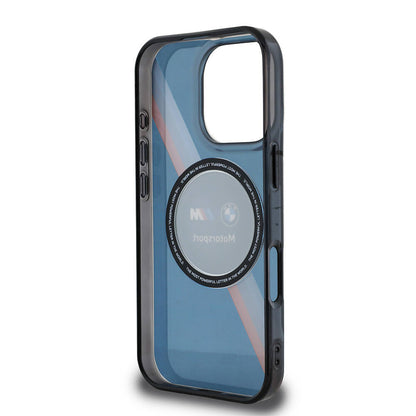 Apple iPhone 16 Pro Max Kılıf BMW Orjinal Lisanslı M-safe Şarj Özellikli M Logolu Üç Renk Çizgili Motorsport Circle Kapak