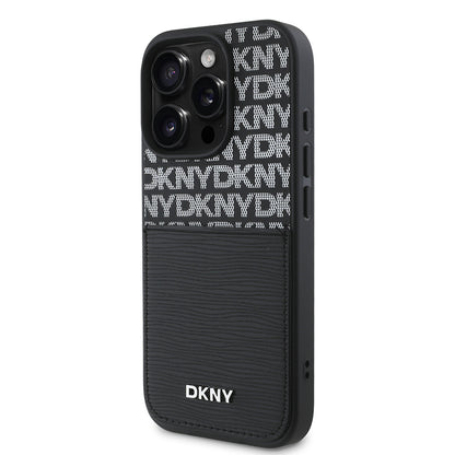 Apple iPhone 16 Pro Max Kılıf DKNY Orjinal Lisanslı Kartlıklı 3D Yazılı Repeat Texture Pattern Kapak