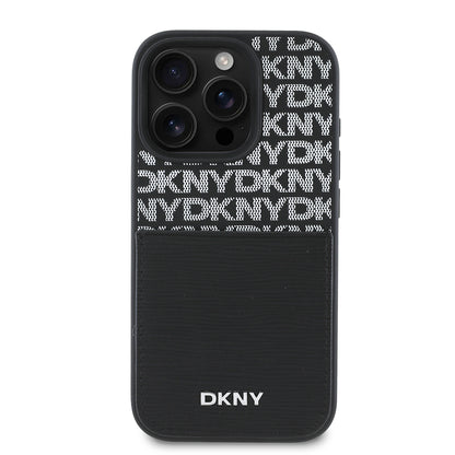 Apple iPhone 16 Pro Max Kılıf DKNY Orjinal Lisanslı Kartlıklı 3D Yazılı Repeat Texture Pattern Kapak