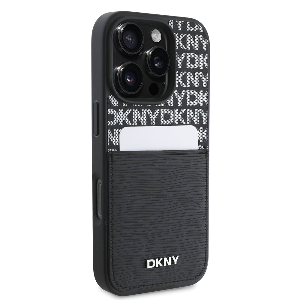 Apple iPhone 16 Pro Max Kılıf DKNY Orjinal Lisanslı Kartlıklı 3D Yazılı Repeat Texture Pattern Kapak