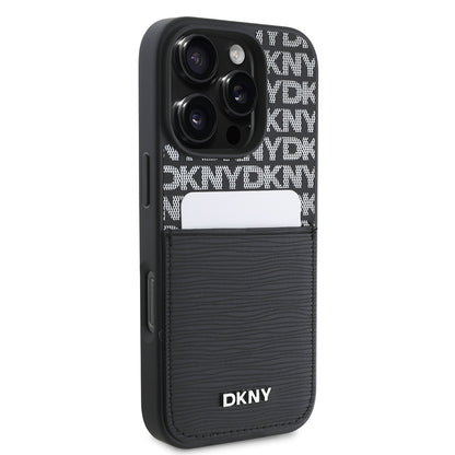 Apple iPhone 16 Pro Max Kılıf DKNY Orjinal Lisanslı Kartlıklı 3D Yazılı Repeat Texture Pattern Kapak