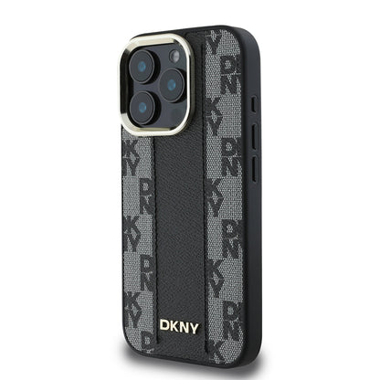 Apple iPhone 16 Pro Max Kılıf DKNY Orjinal Lisanslı M-safe Şarj Özellikli 3D Yazılı Checkered Pattern Kapak