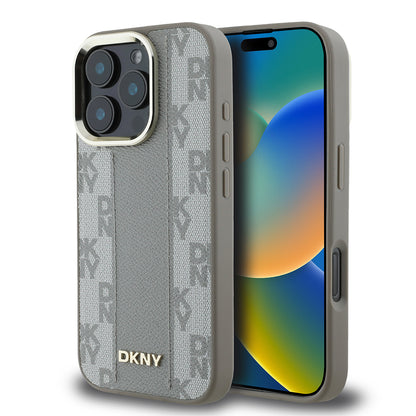 Apple iPhone 16 Pro Max Kılıf DKNY Orjinal Lisanslı M-safe Şarj Özellikli 3D Yazılı Checkered Pattern Kapak