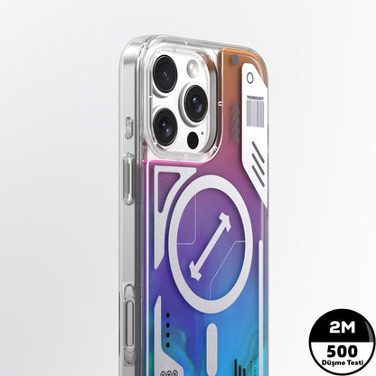 Apple iPhone 16 Pro Max Kılıf M-safe Şarj Özellikli Parlak Kumlu Sıvılı Tasarımlı Galaxy Fantasy Serisi Kapak