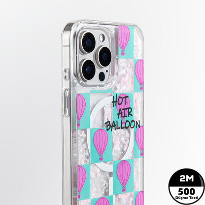 Apple iPhone 16 Pro Max Kılıf M-safe Şarj Özellikli Parlak Kumlu Sıvılı Youngkit Pink Dream Quicksand Serisi Kapak