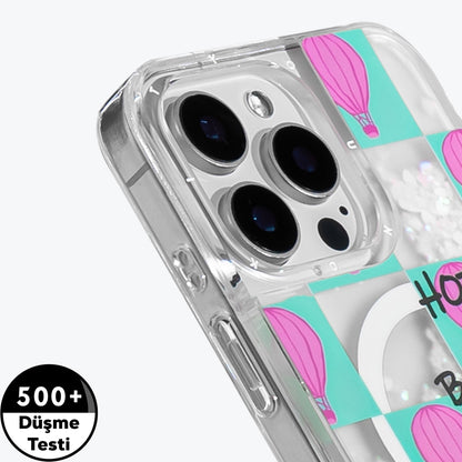 Apple iPhone 16 Pro Max Kılıf M-safe Şarj Özellikli Parlak Kumlu Sıvılı Youngkit Pink Dream Quicksand Serisi Kapak