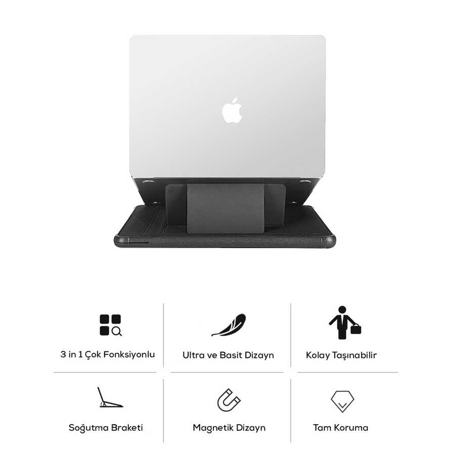 Apple Macbook 14.2' 2021 Wiwu Defender Stand Case Taşınabilir Standlı Magnetik PU Laptop Çantası